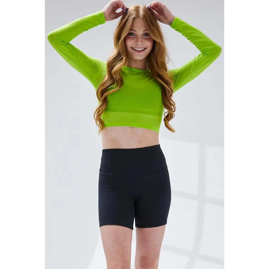 Pre-Owned Mesh Crop Top Jo+Jax XS Adult Lime Green Jazz Cheer Long Sleeve