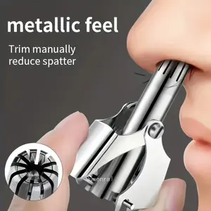 Men's Stainless Steel Manual Nose Hair Trimmer - Ergonomic Design, Metallic-Grip Handle, No Batteries Required, Includes Washable Cleaning Brush, Home Beauty Tool | Manual Nose Hair Trimmer | Durable Beauty Tool - Valentine's Day - Father's Day