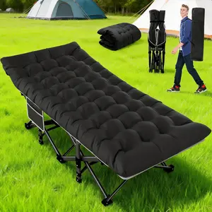 Slendor Folding Camping Cot with Mattress, 75*28" XL Portable Folding  Bed Cot, Outdoor Heavy Duty Cot Bed for Camp with Carry Bag ,Supports 500lbs