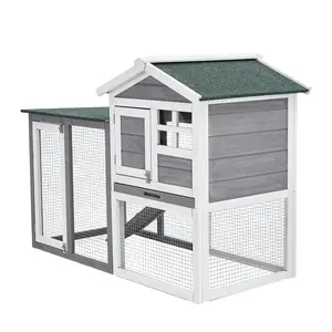 Spacious 48 inch wooden small animal rabbit house - Double layered indoor and outdoor rabbit house with leak proof tray, waterproof roof, lockable door, easy to clean pull-out tray - ideal cage for guinea pigs, chickens, and rabbits