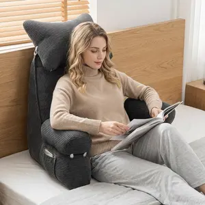Large Flannel Reading Pillow, Bed Headrest Pillow with Head Support, Removable Washable Fabric, Ideal for Reading & Gaming