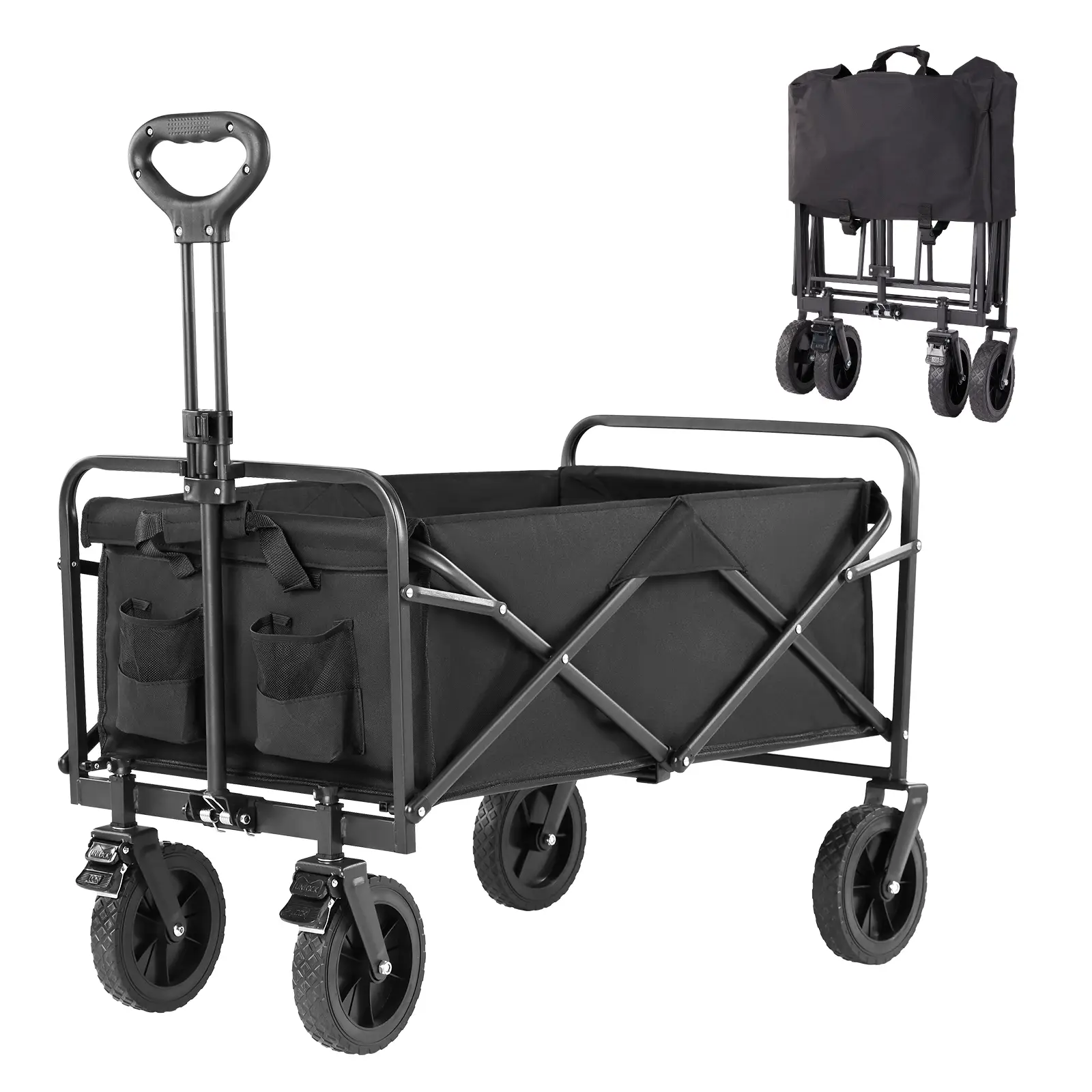 【Labor Day】SweetFurniture Collapsible Foldable Wagon Cart with All-Terrain Wheels, Large Capacity for Garden, Beach, Shopping, Sports and Camping, Hea