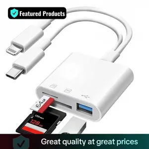 SD Card Reader for iPhone Android, Memory Card Reader Built-in Dual iOS & USB C Connector Card Reader with USB-A/SD/MicroSD 3 Slots, No Application Required Plug and Play