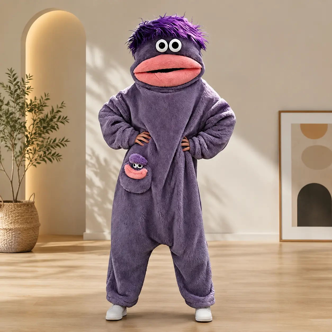 Funny Party Wearable Blanket Hoodie - Soft Sugar Fleece Flannel Loose Pullover, Comfortable Hooded Loungewear for Adults, 1-Size Pajama, Ideal Gift for Home Leisure & Halloween Costumes