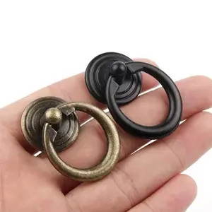 Set of 4 Round Handle Pulls, Cabinet Door Knobs with Hanging Rings, Furniture Hardware, Heavy Duty Durable Design for Easy Operation, Door Handles Interior