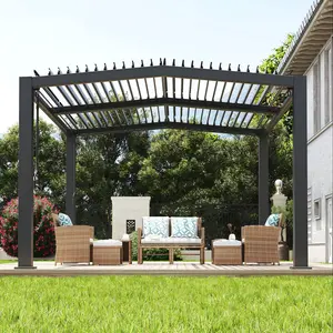Louvered Pergola - 11'x13' Outdoor Pergolas with Adjustable Louvered Roof, Reinforced Aluminum Frame, Integrated Drainage System, Outdoor Gazebo for Deck, Patio, Backyard and Garden-Grey