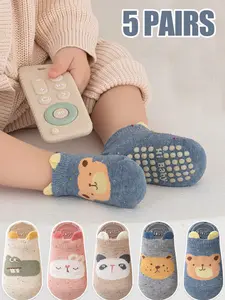 5 Pairs Kids Socks, Baby Toddler Non-Slip Indoor Floor Socks, Cartoon Animal Design, Various Designs, Unisex Children Anti-Skid Socks for Boys & Girls