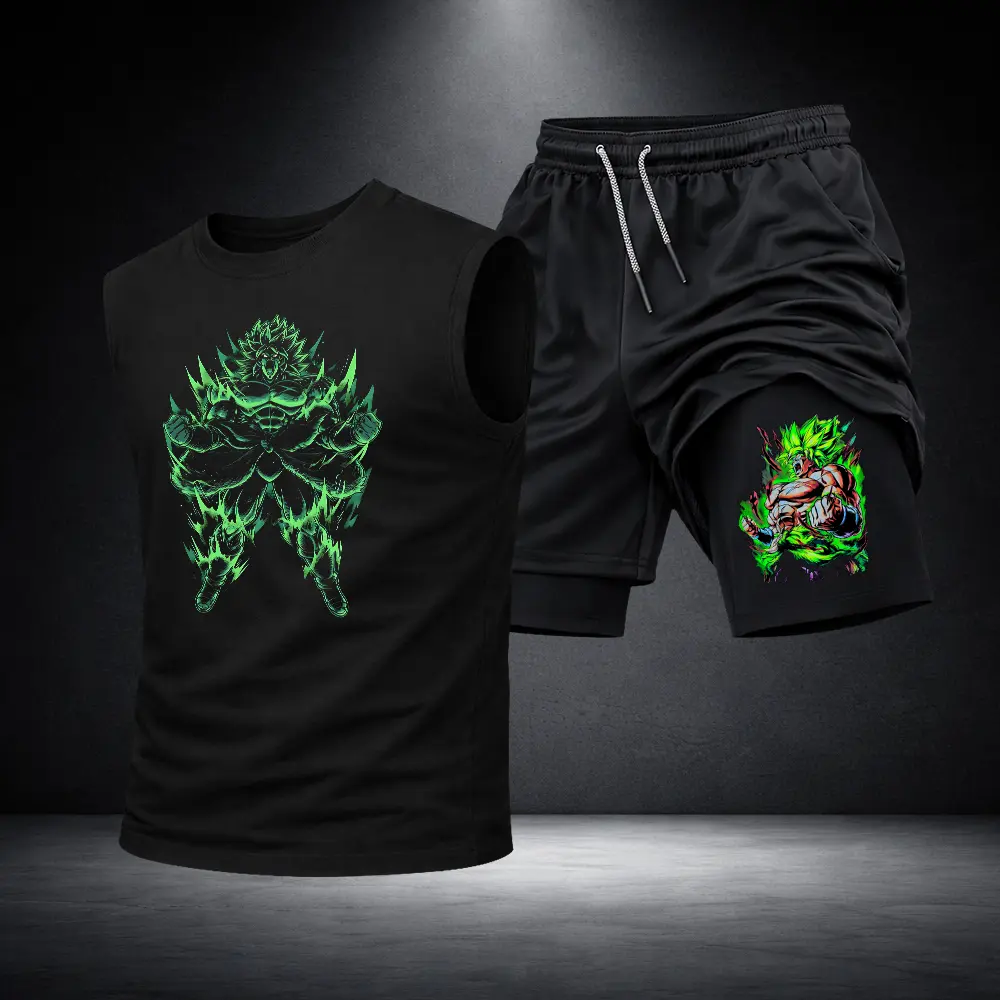 Men’s Black Workout Set Sleeveless Tank Top & Sports Shorts 2-Piece Gym Outfit
