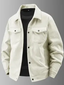 Men's Plus Size Corduroy Button-Up Jacket with Chest Pockets