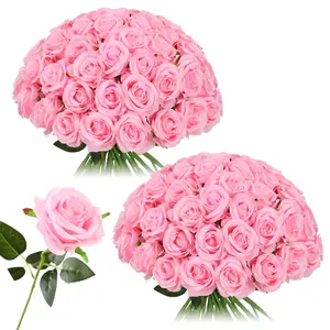 50pcs Artificial Silk Roses Bulk, Fake Roses with Stems, Realistic Flowers for Wedding Centerpiece, Home Party Decor Valentine's Day,Mother's Day,Anniversaries,Thanksgiving, Decorative Flowers