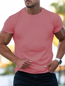Men's Summer Round Neck Slim Fit Short Sleeve T-Shirt, Versatile Sporty Casual Top, Plain H-Type Loose-Fitting Clothing