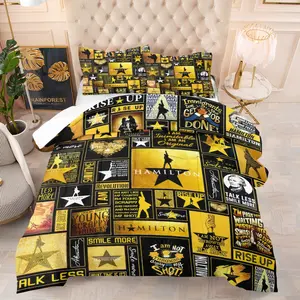 This quilted comforter and 1/2 pillowcase (excluding filling), Decorative Bedding Set, feature a Hamilton-themed print. It's skin-friendly and warm, creating an artistic bedroom atmosphere. Suitable for bedrooms, dormitories, hotels, and other settings.