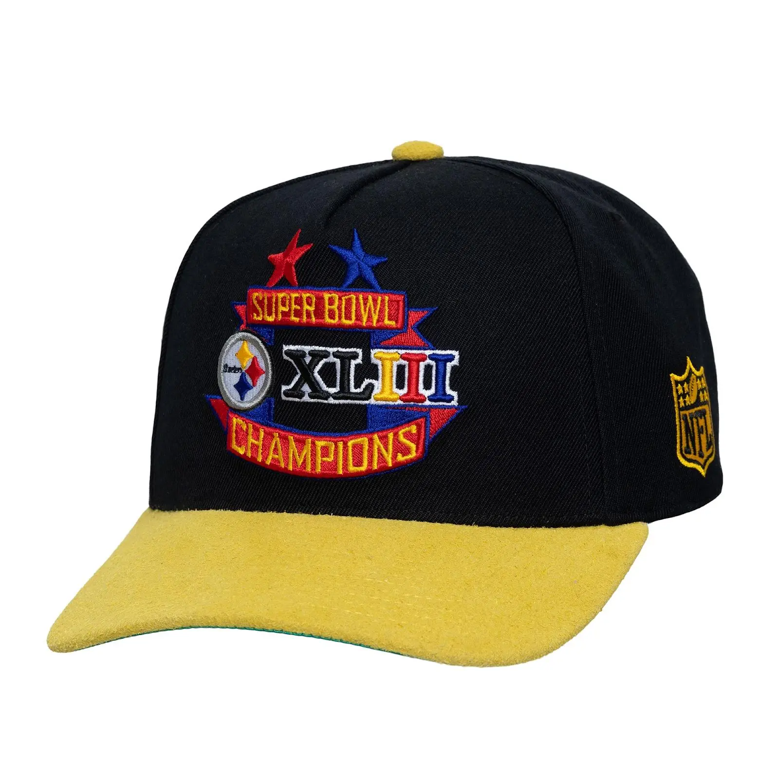 Pittsburgh Steelers Black/Gold Super Bowl XLIII Champions Lux Pro Pinch Snapback Hat NFL Throwback Cap Adjustable Fan Gear Mitchell & Ness