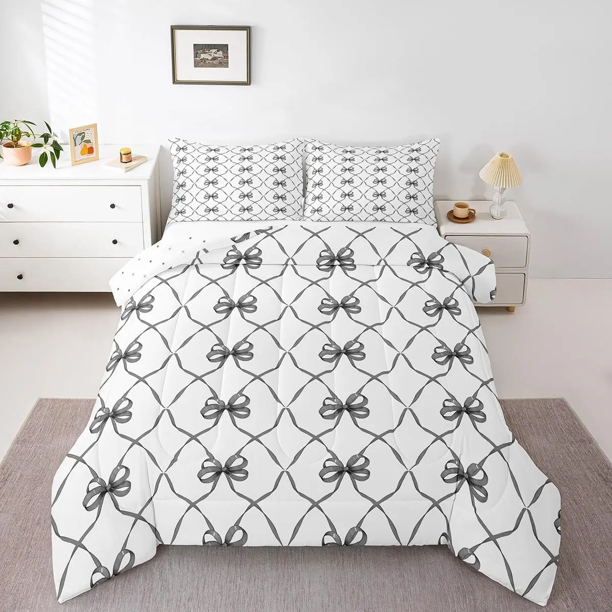 Feelyou Multi-Size King & Queen Bed Comforter Set with Duvet Insert - All Seasons, Travel-Friendly, Easy-Care, Cozy Aesthetic Coquette Bedding, Breathable, Lightweight Warmth, Machine Washable, Geometric/Butterfly Knot/Bow Tie Designs, Bedding Sets, Bedsp