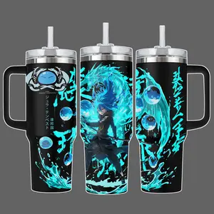 Rimuru Tempest Slime King Anime Tumbler With Handle, Blue Aura Water Spirit Cup, 20oz 40oz Insulated Travel Mug With Straw Lid