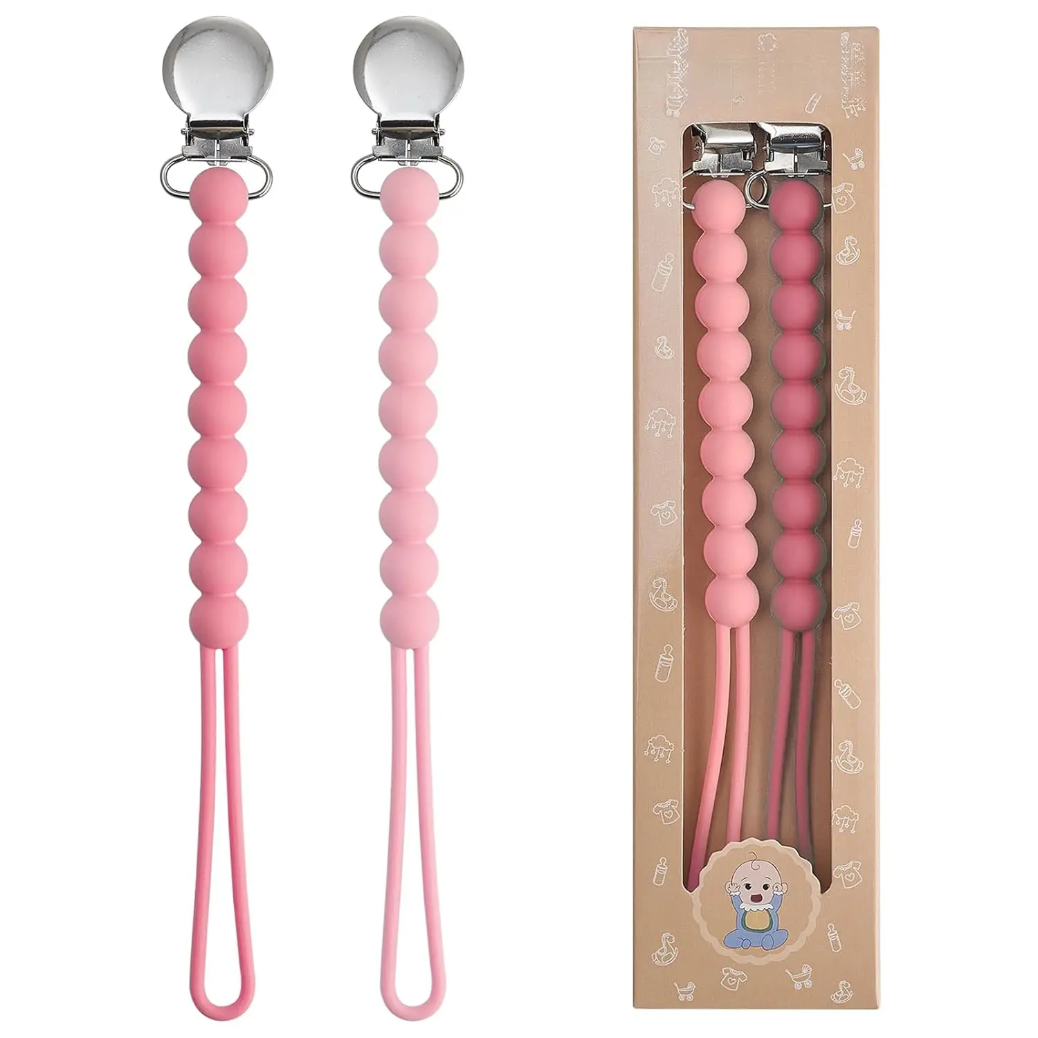 Pacifier Clips Baby Girls - Paci Clip Soothe Baby Binky Holder  Shower Birthday Gift 2 Pack