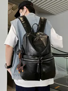 Soft PU Leather Shoulder Bag Vintage College Style, Student School Backpack, Business Travel Laptop Bag, Casual Daily Use