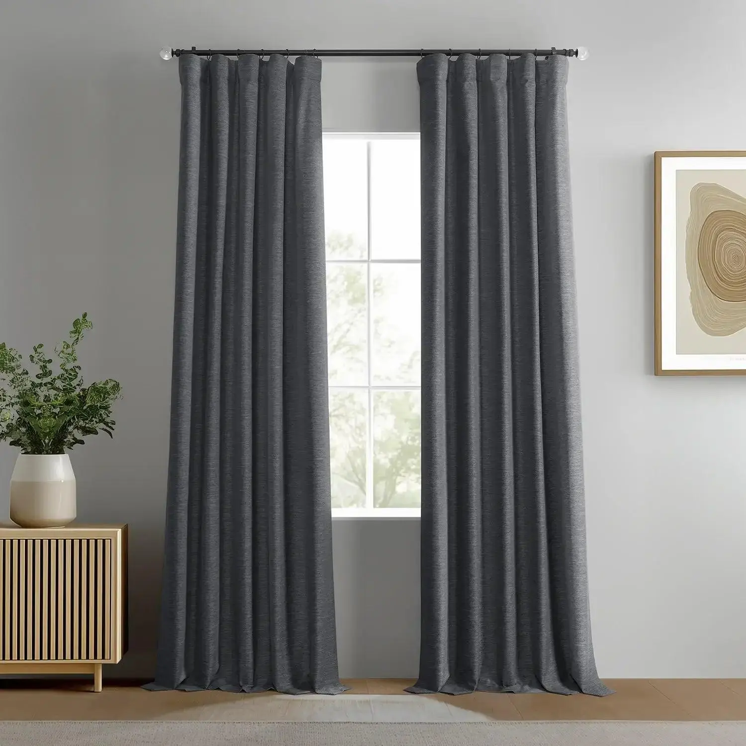 Half Price Drapes Boho Chic Faux Linen Blackout Curtain Pair (2 Panels) - Blackout Bedroom Curtains, Home Decorative Window Drapes for Boho Home, Home Decorative Curtain