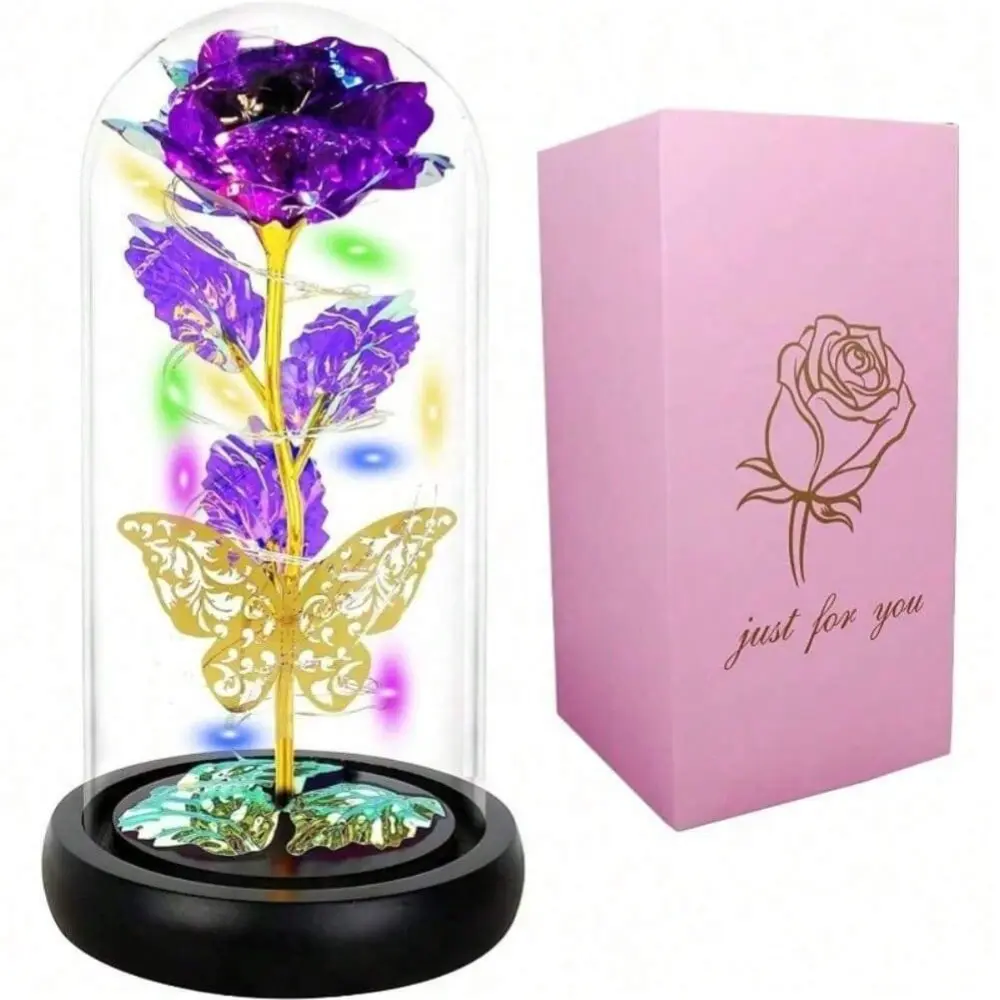 1pc With Gift Box Eternal Light Up Galaxy Rose with Shiny Butterfly - A Glamorous Glass Dome Gift for Women, Mom, Grandma, Wife - Perfect for Christmas, Birthday, and Anniversaries Valentine Gift