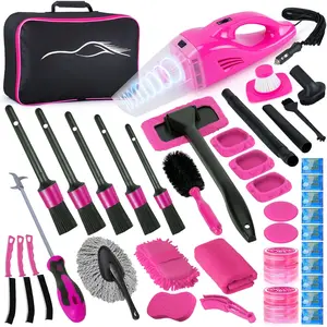 38 count  Detailing Kit Interior Cleaner with High Power Handheld Vacuum,  Wash kit with Detailing Brush Set, Interior Detailing Kit,,Pink  Accessories for ,, for Women