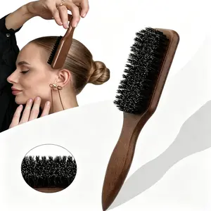 1pc Boar Bristle Slick Back Hair Brush - Smooths Flyaways, Tames Frizz - Soft Smoothing Hairbrush to Create Sleek Ponytails, Buns & Styling Edges - Teasing Brush for Women & Men with Fine/Medium Hair