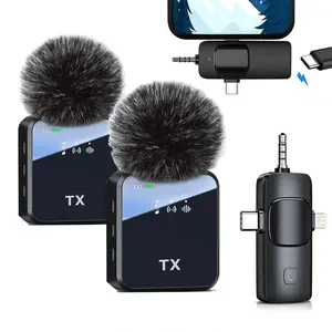 Intelligent wireless lavalier microphone, Usb rechargeable mic, plug and play, no need for APP, noise reduction, mute button, dual USB-C/Lightning receivers - clip on laptop microphone, compatible with IOS, Android phones, PC live streaming and record