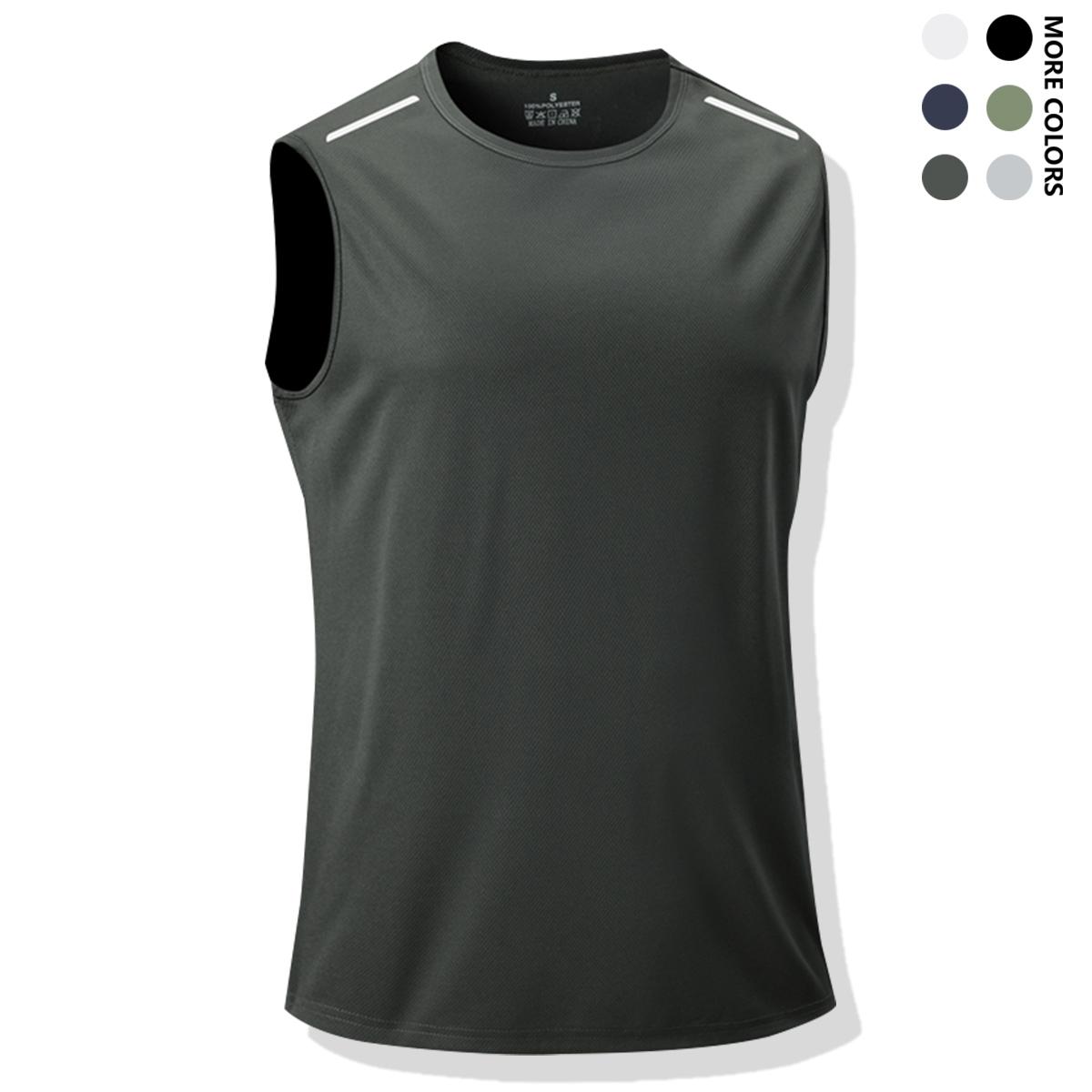 6pcs Set Summer Ice Sliky Fiber Fabric Men's Sleeveless T-Shirt Sports Quick-Dry Vest New Breathable Stretch Tank Top