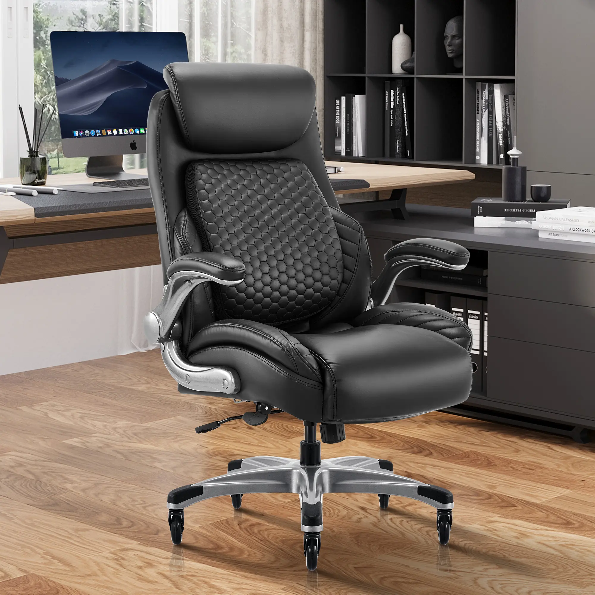 COLAMY Ergonomic Office Chair Ultimate Comfort Multifunctional 115° Tilt Reclining Heavy-Duty Bonded Leather 300 lbs Capacity with Adjustable Lumbar Support & Rocking Function