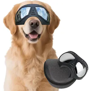 Dog Goggles Windproof for Medium-Large Breeds Dog Sunglasses Anti-UV with Adjustable Straps - Black