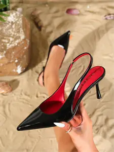 Women's Leather Pointed Toe Slingback Stiletto Heels, Stylish High Heels for Party, Office, Daily Outings & Fashion Events, Trendy Versatile Footwear for Women, Classic Elegant Shoes