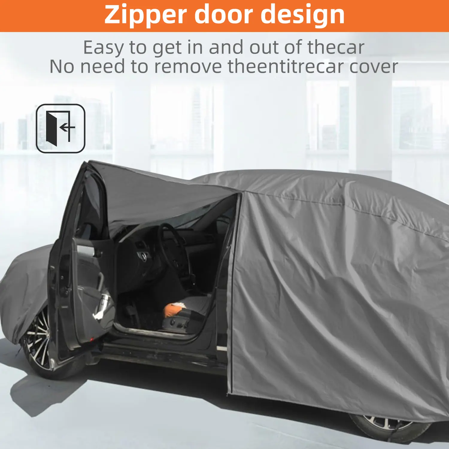 Waterproof Car Cover with Side Door Zipper, UV Protection, Dust Protection, Windproof, Snowproof, Reflective Design, Sunproof, for Garage, Outdoor Parking
