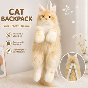 Realistic Golden Maine Coon Cat Backpack Plush Cat Purse Gift for Cat Lovers