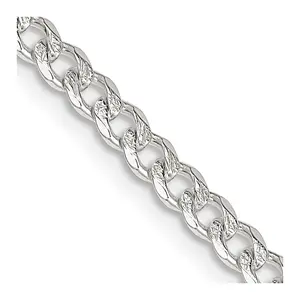 Sterling Silver 3.8MM Pav Curb Chain Necklace Womens Gold Chain Available in 16-24 Inch Lengths