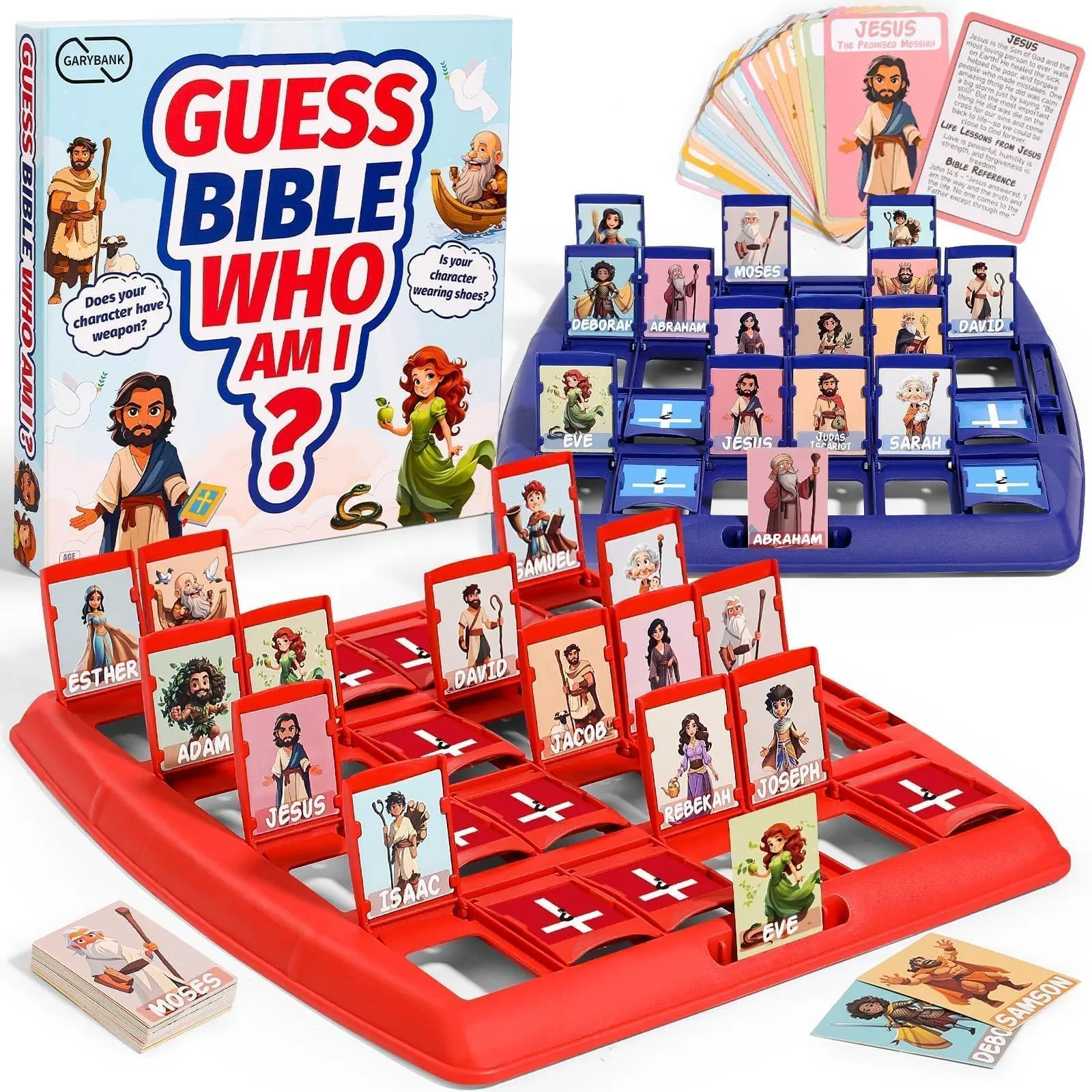 Garybank Bible Guess Game for Kids, 24 Biblical Figures with Life Stories and Scripture Cards, Christian Catholic Gift for Sunday School