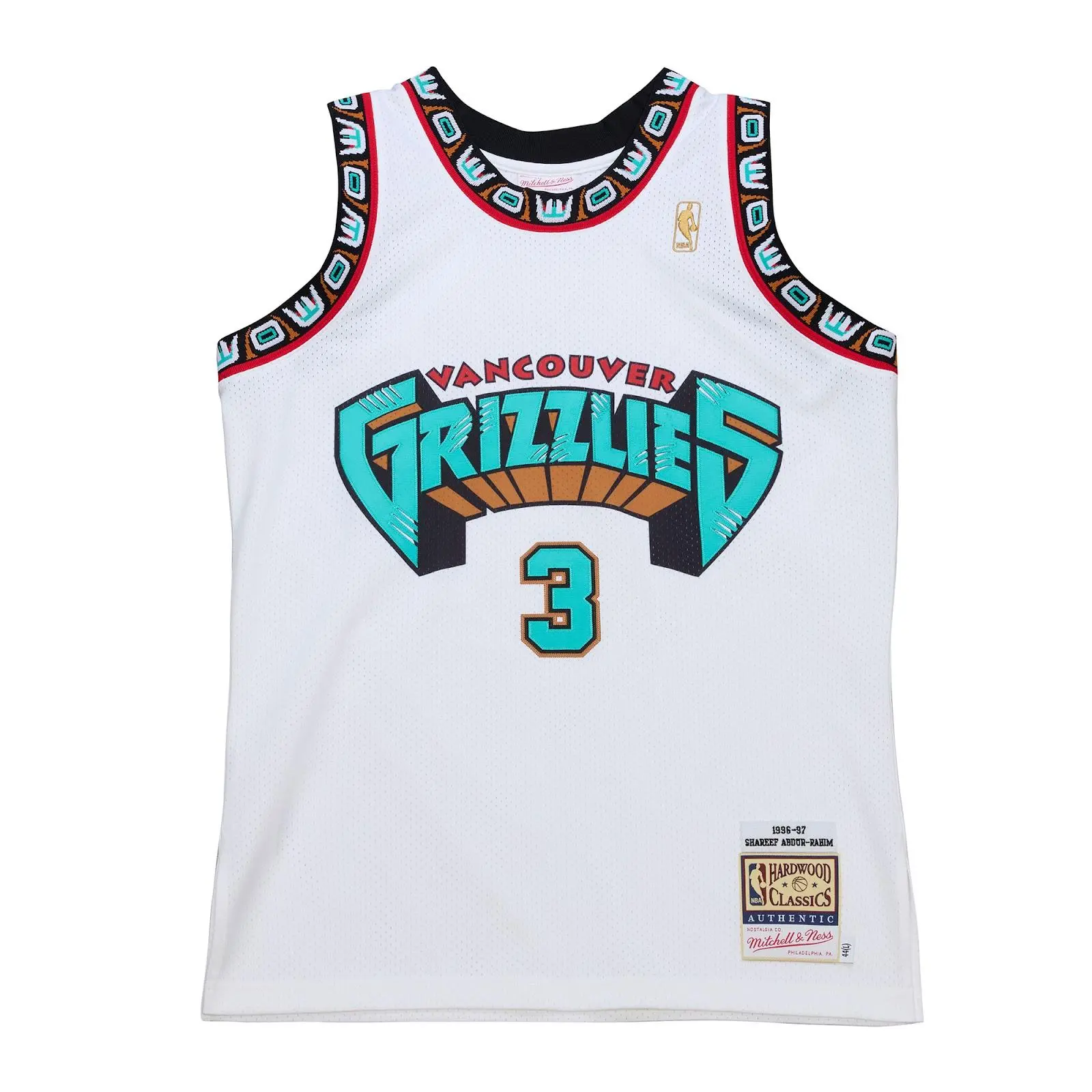 Mitchell & Ness Shareef Abdur-Rahim Vancouver Grizzlies 1996-97 White Polyester Authentic NBA Throwback Hardwood Classics Basketball Fan Jersey