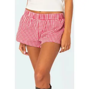 Plaid Elastic Waist Shorts