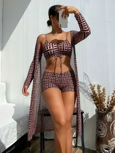 Babe Sexy 3-Piece Swim Set - Cover-Up + Bikini + Shorts, Perfect for Beach & Vacation Multi-Scenes