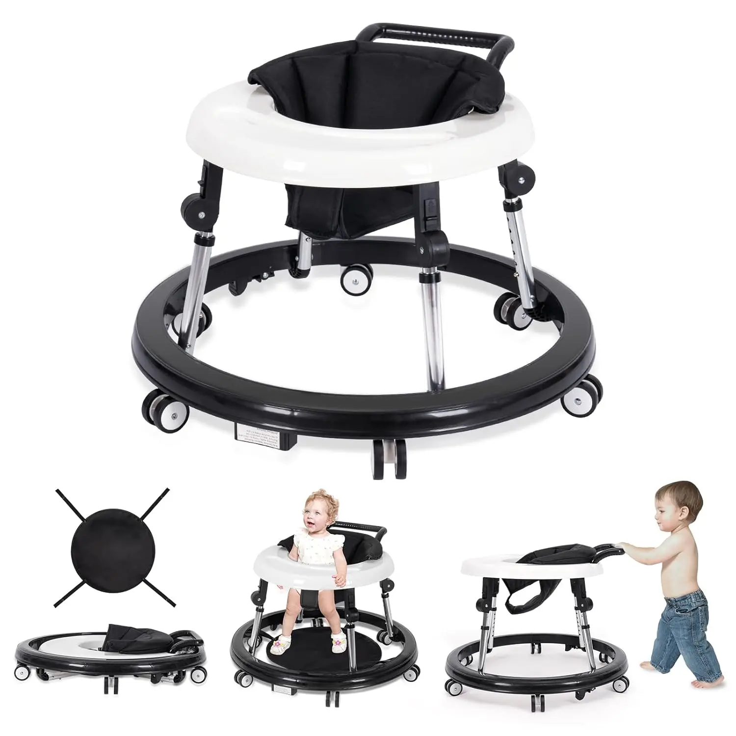 Baby Walker Foldable with 9 Adjustable Heights, Baby Walkers and Activity Center for Boys Girls Babies 7-18 Months, Baby Walker with Wheels Portable, backtoschool, glowup
