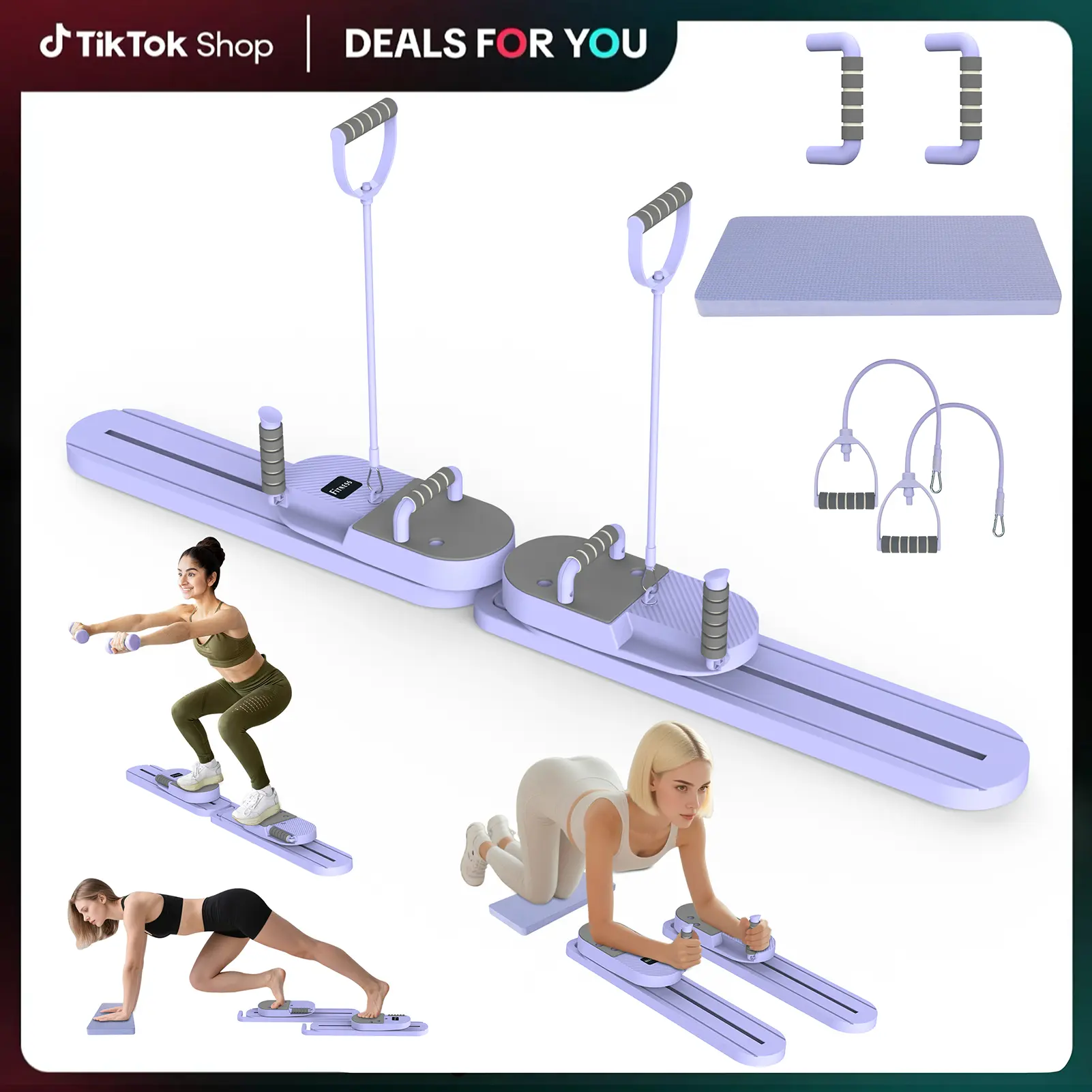 Pilates Board, Multifunctional Abdominal Board with Resistance Bands & Handles, Detachable Ab Trainer Board for 360° Full-Body Toning, Squat Core & Strength Training