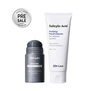 Dr.Leo Deep Cleansing Facial Set - Charcoal Clay Mask Stick + Salicylic Acid Cleanser, Gentle Daily Detox for Blackheads, Enlarged Pores & Oil Control #Summervibes,summerwins