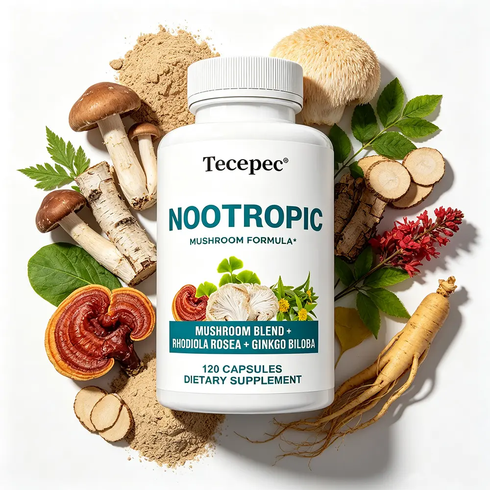 Tecepec Nootropic Brain Support Supplement - Lion's Mane, Ginkgo Biloba & Bacopa for Memory & Focus, 120 Capsules
