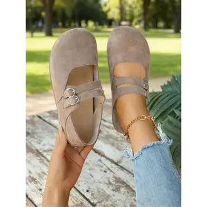 Spring New Round Toe Vintage Low-Top Mary Jane Shoes, Height Increasing Dual Buckle Birkinstyle Single Shoe, Versatile and Stylish