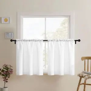 White Waffle Bathroom Window Curtains, Water Repellent Rod Pocket Short Kitchen Drapes for Small Window, 2 Panels, 36 X 24 Each