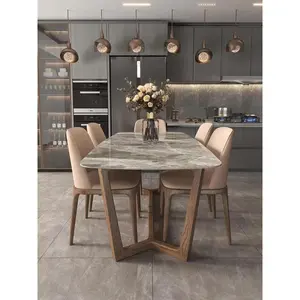 Nordic Style Sintered Stone Dining Table Marble Dining Table Rectangular Solid Wood Dining Table and Chair Set Modern Simple Home Use Small Apartment