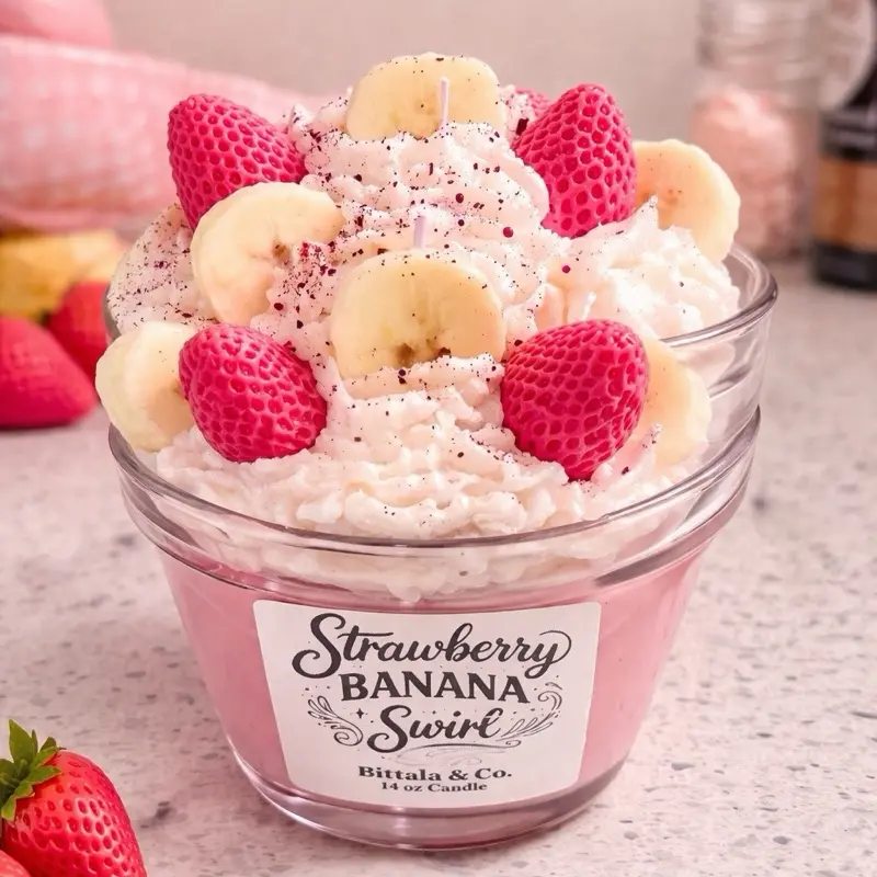 Bittala & Co. Strawberry Banana Swirl 14 Ounce Candle - Aroma of Fresh Strawberries and Bananas in a 14 Ounce Candle