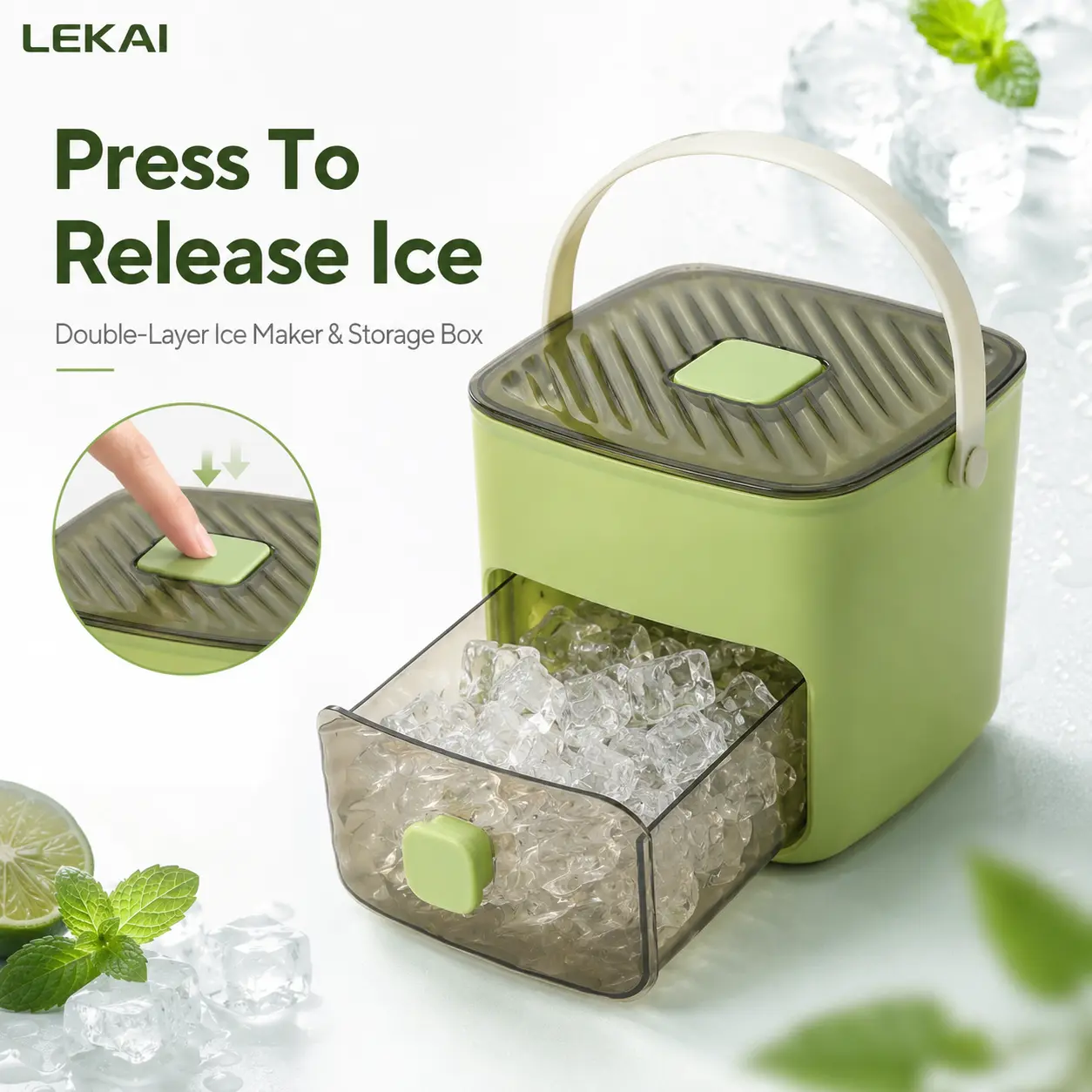 LeKai Handheld Ice Bucket, 48-Cell Ice Cube Tray, Ice Mold, Freezing Tool — Food-Grade, Large-Capacity, Home Press-Type Ice Cube Tray Ice Cube Trays For Kitchen Ice Cube Boxes