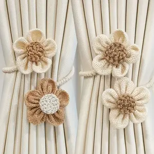 2pcs Style Flower Design Curtain Tieback, Adjustable Twisted Curtain Holdback, Window Curtain Accessories for Home Living Room Bedroom Hotel, Window Decorations Supplies