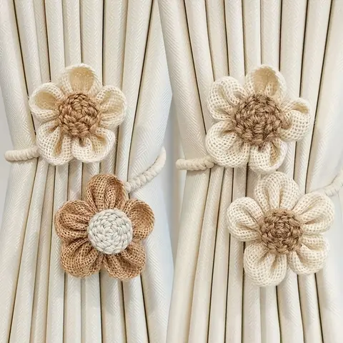 2pcs Style Flower Design Curtain Tieback, Adjustable Twisted Curtain Holdback, Window Curtain Accessories for Home Living Room Bedroom Hotel Curtain Tie Backs For Curtains
