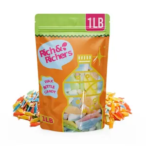 Rich & Richers Vintage Wax Bottle Candy 1 Pound Pack of Chewy Fruity Bonbons Juice Flavored Syrups Cherry Orange Lemon Blue Raspberry Green Apple Nostalgic Snack Sweet Fruit Gift TikTok Halloween Treat - Trick-or-Treat Bulk bag