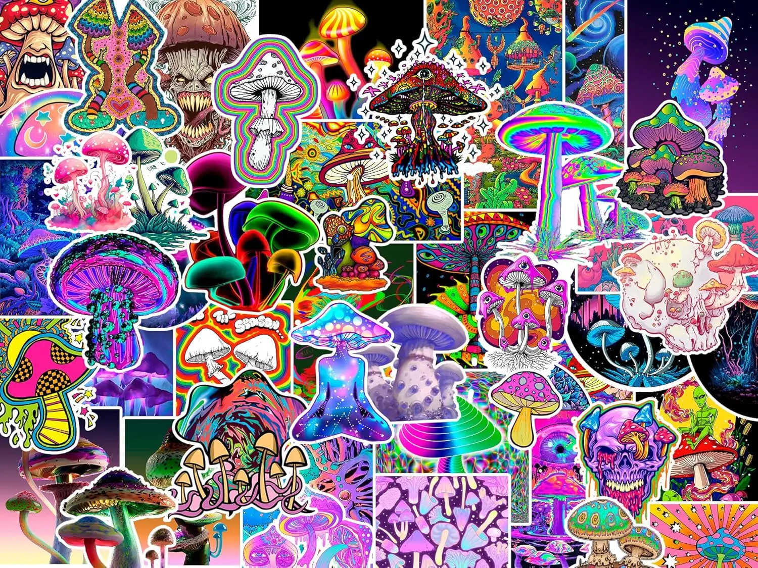 50 PCS Cute Teen Trippy Mushroom Stickers, Vinyl Waterproof Decals, Stickers for Teens Adults, Water Bottle Laptop Guitar Phone Luggage Skateboard Bike Skateboard Motorcycle Car Case Decoration, Trippy Mushrooms Stickers